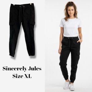 Anthropologie Sincerely Jules Pants Black Cargo Cropped Joggers Streetwear XL